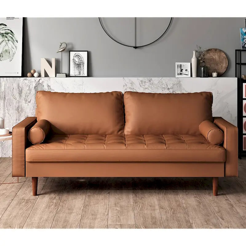 US Pride Faux Leather Mid-century Modern Sofa