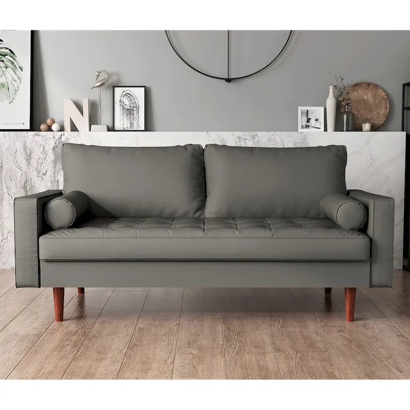 US Pride Faux Leather Mid-century Modern Sofa
