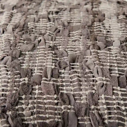 Mercana Falguni Grey Patterned Leather & Cotton Square Pouf