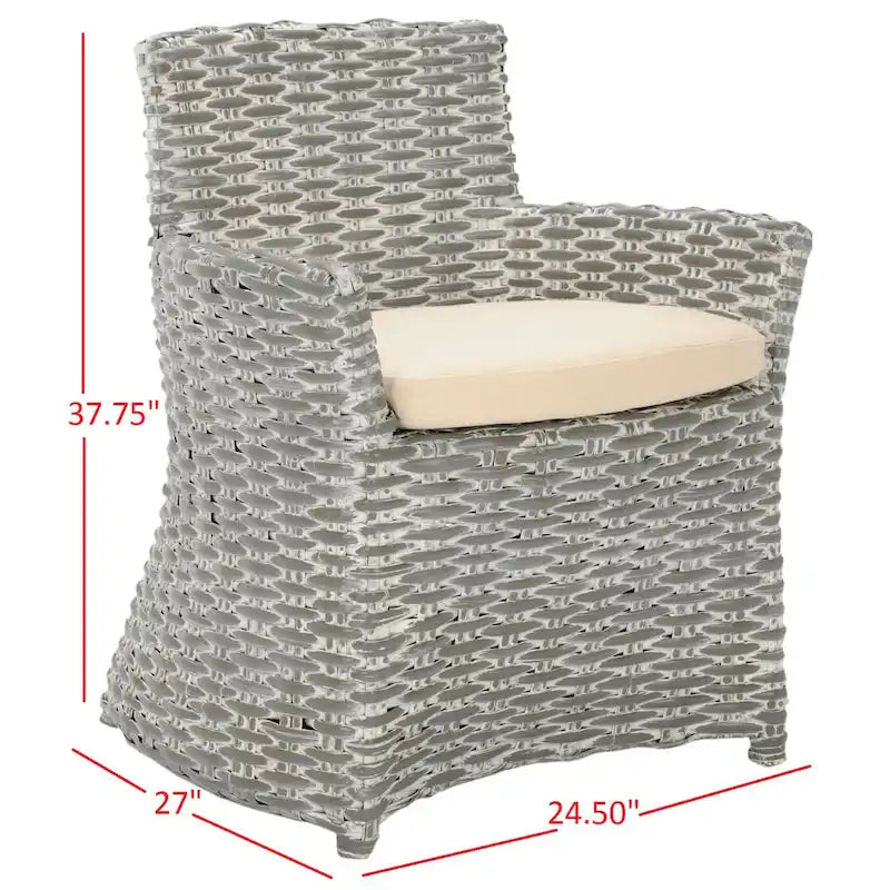 SAFAVIEH Ginny Wicker Washed Out Grey Arm Chair - 28 W x 24 D x 33 H - 28Wx24Dx33H