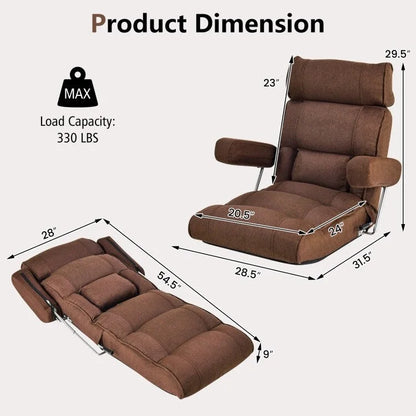 Adjustable Folding Sofa Chair with 6 Position Stepless Back - 31.5x 28.5 x 29.5