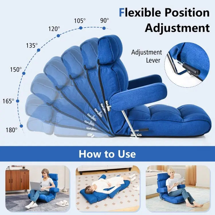 Adjustable Folding Sofa Chair with 6 Position Stepless Back - 31.5x 28.5 x 29.5