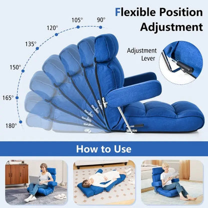 Adjustable Folding Sofa Chair with 6 Position Stepless Back - 31.5x 28.5 x 29.5