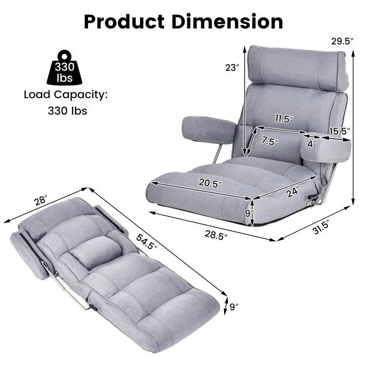 Adjustable Folding Sofa Chair with 6 Position Stepless Back - 31.5x 28.5 x 29.5