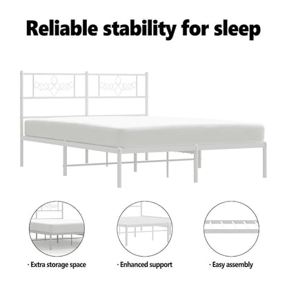 vidaXL 12 Inches White Full Size Metal Bed Frame No Mattress - 77.2 x 55.9 x 35.4
