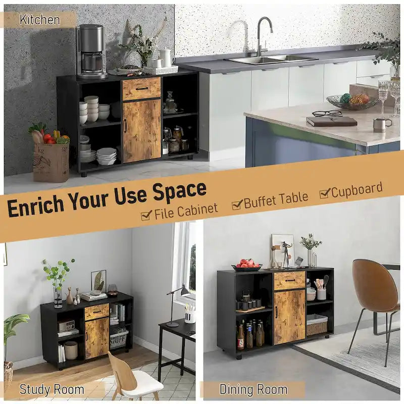 Costway Farmhouse Buffet Sideboard Coffee Bar File Cabinet Console - 48 x 16 x 31.5 (L x W x H)