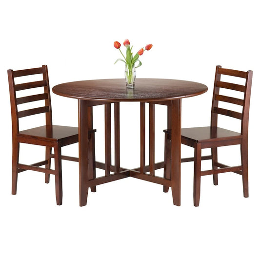 3-Pc Drop Leaf Table with Ladder-back Chairs, Walnut