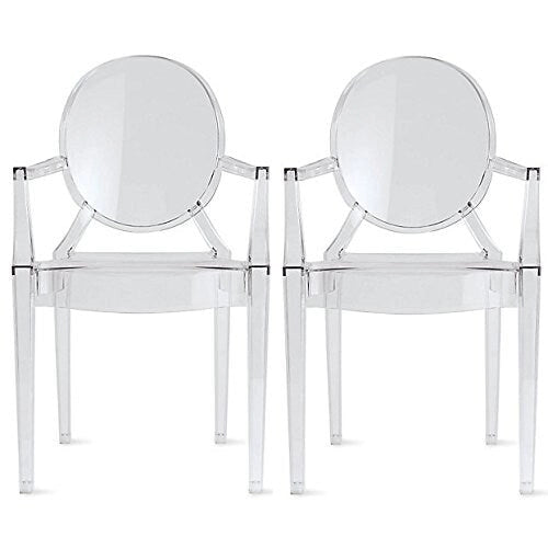 Set of 2 Stacking Lucite Chairs Transparent For Kitchen Patio Outdoor Dining Room Living Bedroom Party With Oval Back Office