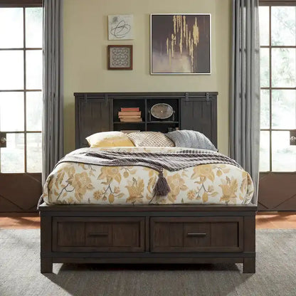 Thornwood Hills Rock Beaten Gray with Saw Cuts Queen Bookcase Bed
