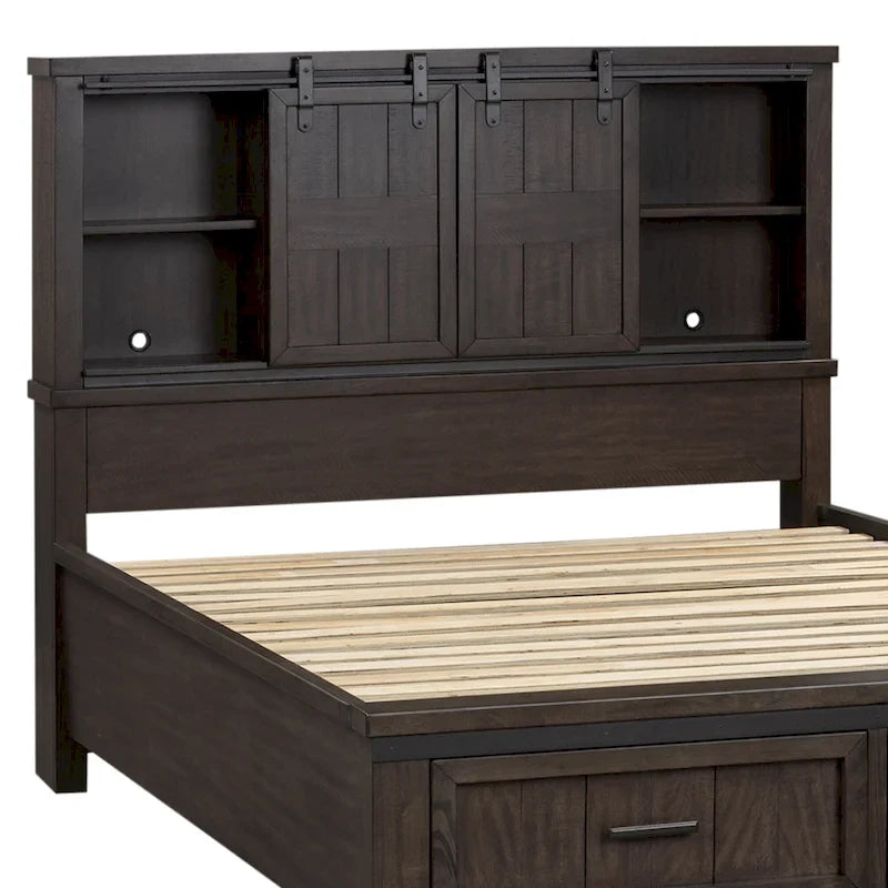 Thornwood Hills Rock Beaten Gray with Saw Cuts Queen Bookcase Bed