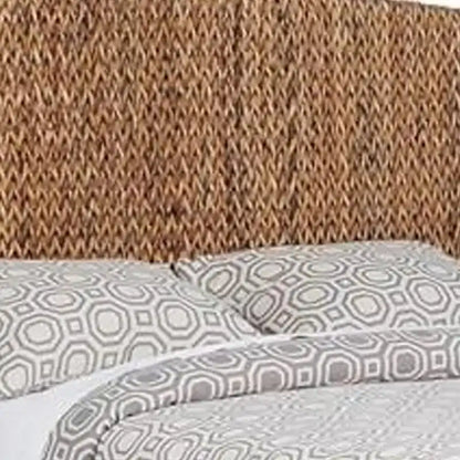 Hand Woven Banana Leaf Upholstered Wooden California King Size Bed, Brown