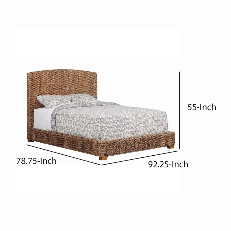 Hand Woven Banana Leaf Upholstered Wooden California King Size Bed, Brown