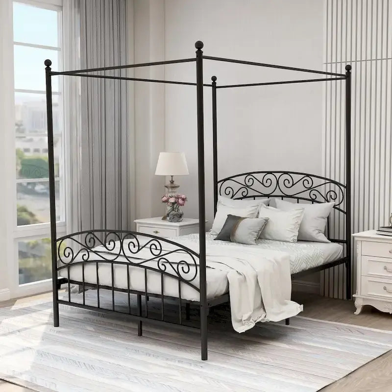 Aufank Classic Metal Canopy Bed Frame, Easy Assembly