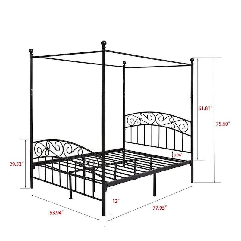 Aufank Classic Metal Canopy Bed Frame, Easy Assembly