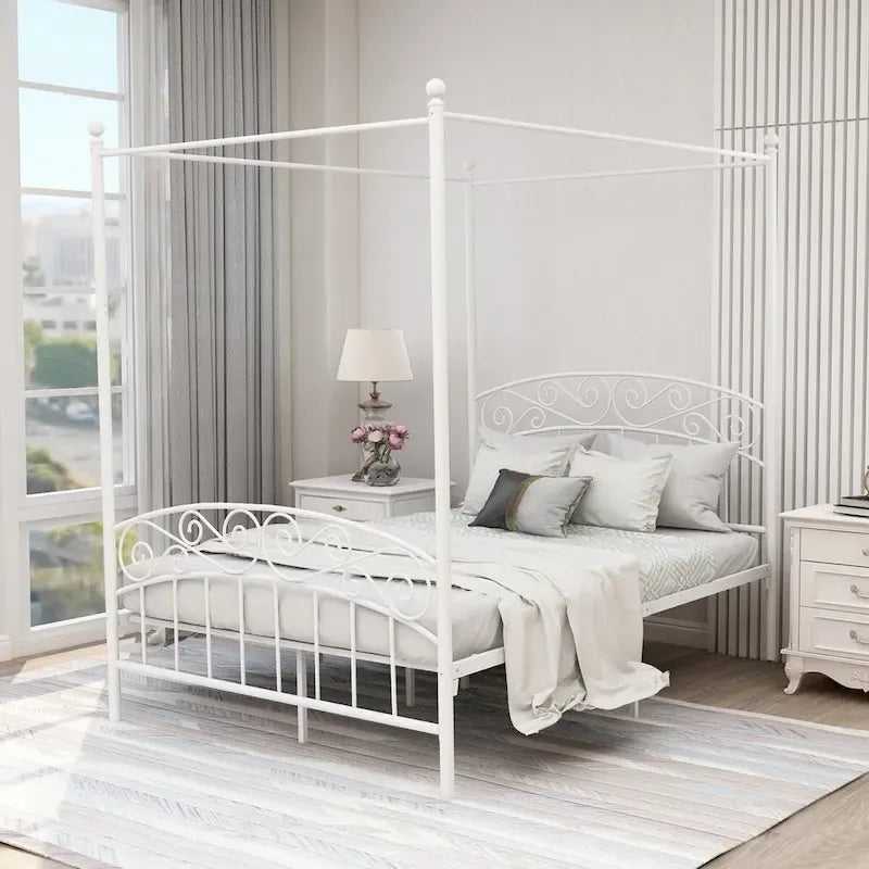 Aufank Classic Metal Canopy Bed Frame, Easy Assembly
