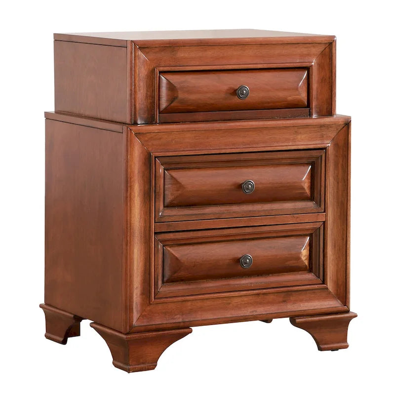 Traditional Three-Drawer 2-Tier Nightstand with Metal Pull