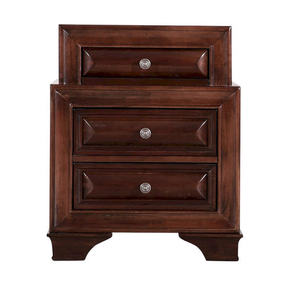 Traditional Three-Drawer 2-Tier Nightstand with Metal Pull