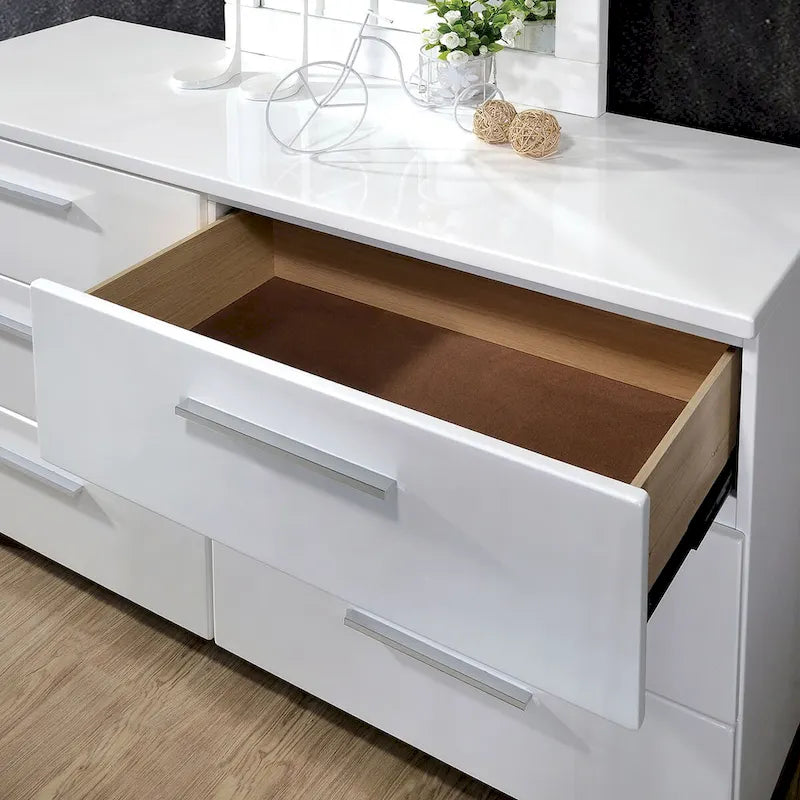 Furniture of America Ballingham Contemporary White 2-Piece 6-Drawer Dresser and Mirror Set