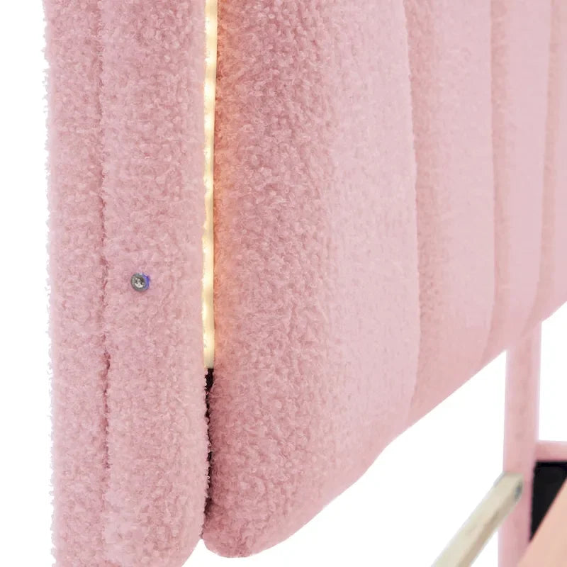 2-Pieces Bedroom Sets Full Size Flower-Shaped Upholstered LED Platform Bed with Storage Ottoman-Sherpa Fabric