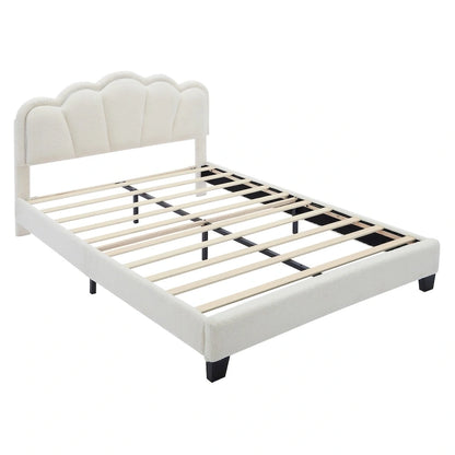 2-Pieces Bedroom Sets Full Size Flower-Shaped Upholstered LED Platform Bed with Storage Ottoman-Sherpa Fabric