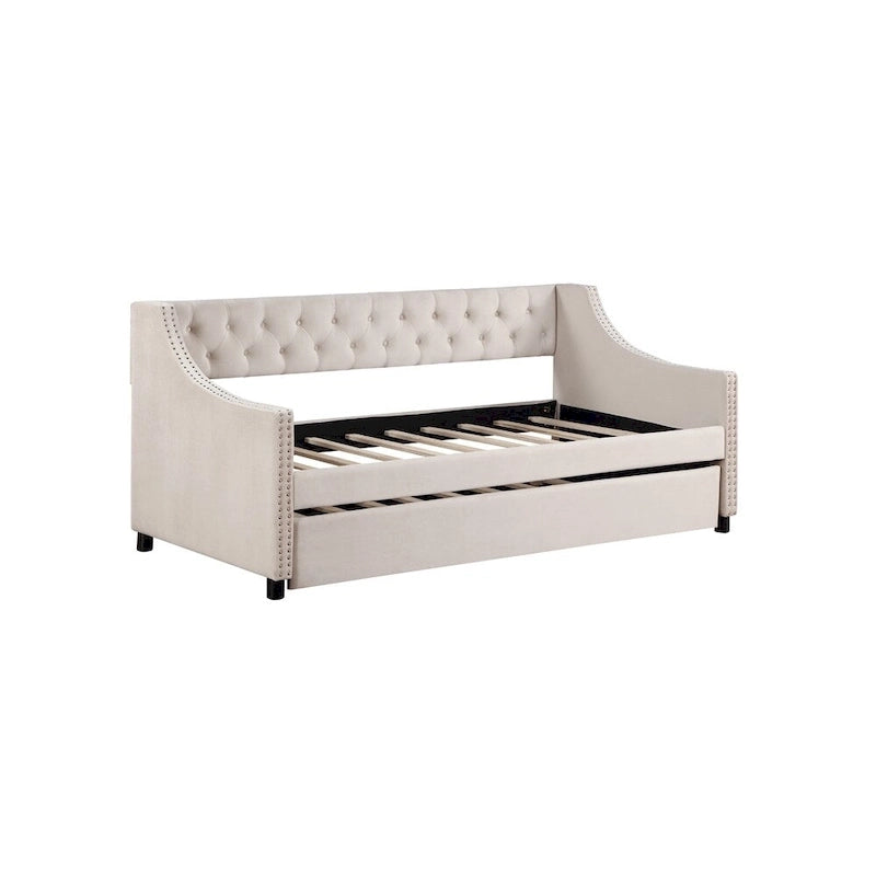 Full Size Daybed with Trundle Upholstered Tufted Sofa Bed with Button