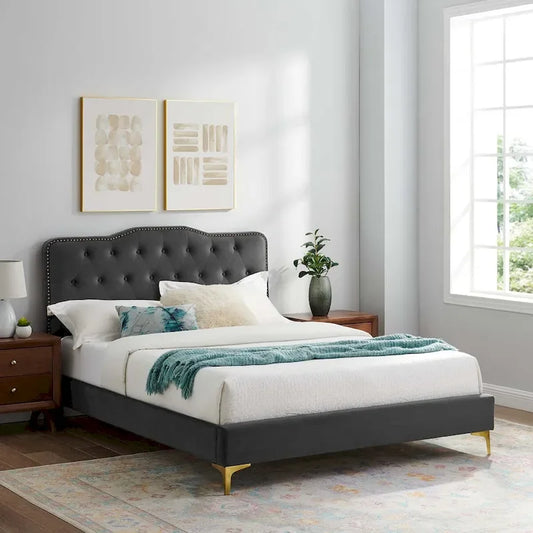 Amber Tufted Performance Velvet Twin Platform Bed
