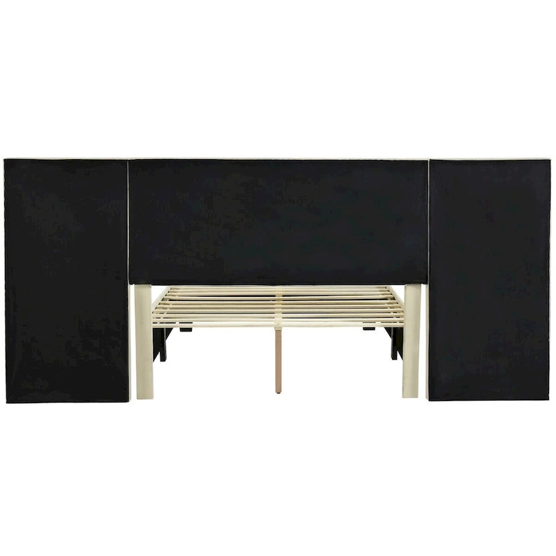 Full Size Velvet Upholstered Platform Bed with Big Headboard, Bedroom Furniture