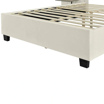 Full Size Velvet Upholstered Platform Bed with Big Headboard, Bedroom Furniture