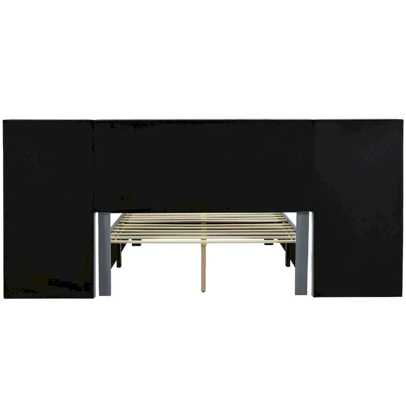 Full Size Velvet Upholstered Platform Bed with Big Headboard, Bedroom Furniture