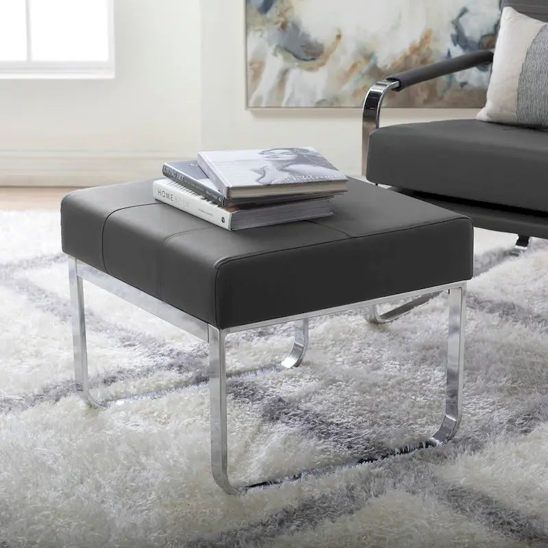 Studio Designs Home Allure Rectangular Metal Blended Leather Modern Ottoman