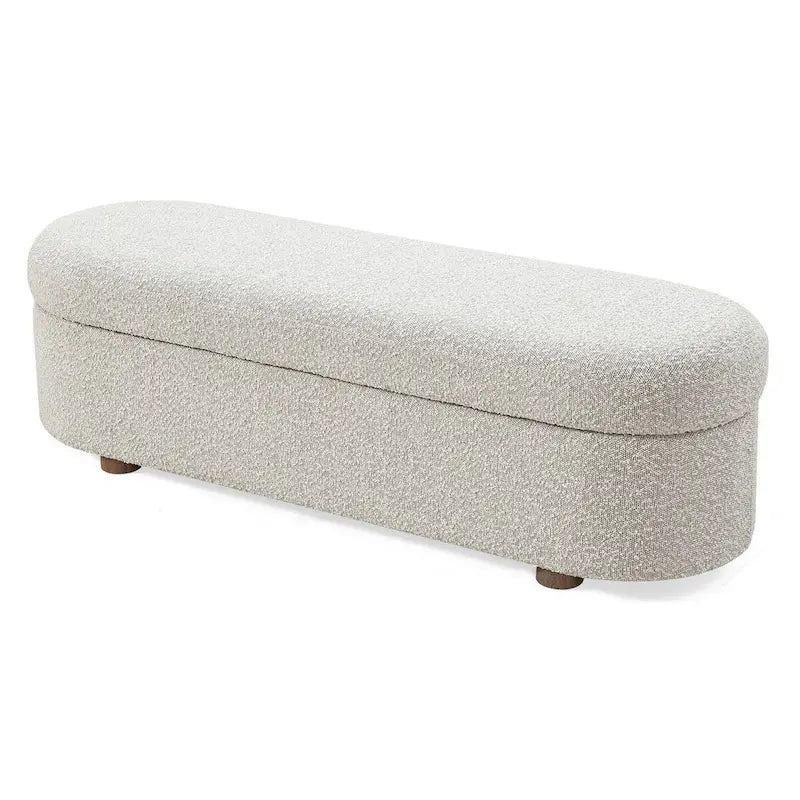 Kiki Upholstered Hinged Storage Bench in Cotton Ball Boucle - 16 x 54 x 20