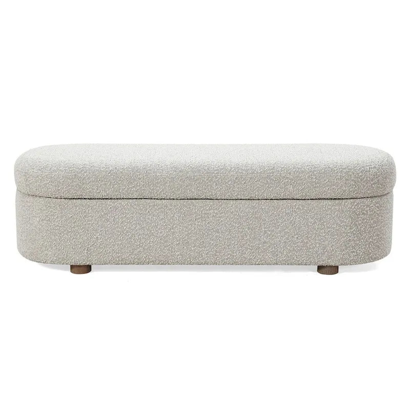 Kiki Upholstered Hinged Storage Bench in Cotton Ball Boucle - 16 x 54 x 20