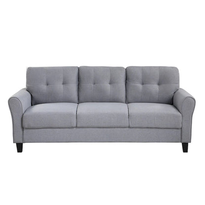 Light Grey-Blue Linen Upholstered Modern 3-Seat Sofa, Comfortable Cushion