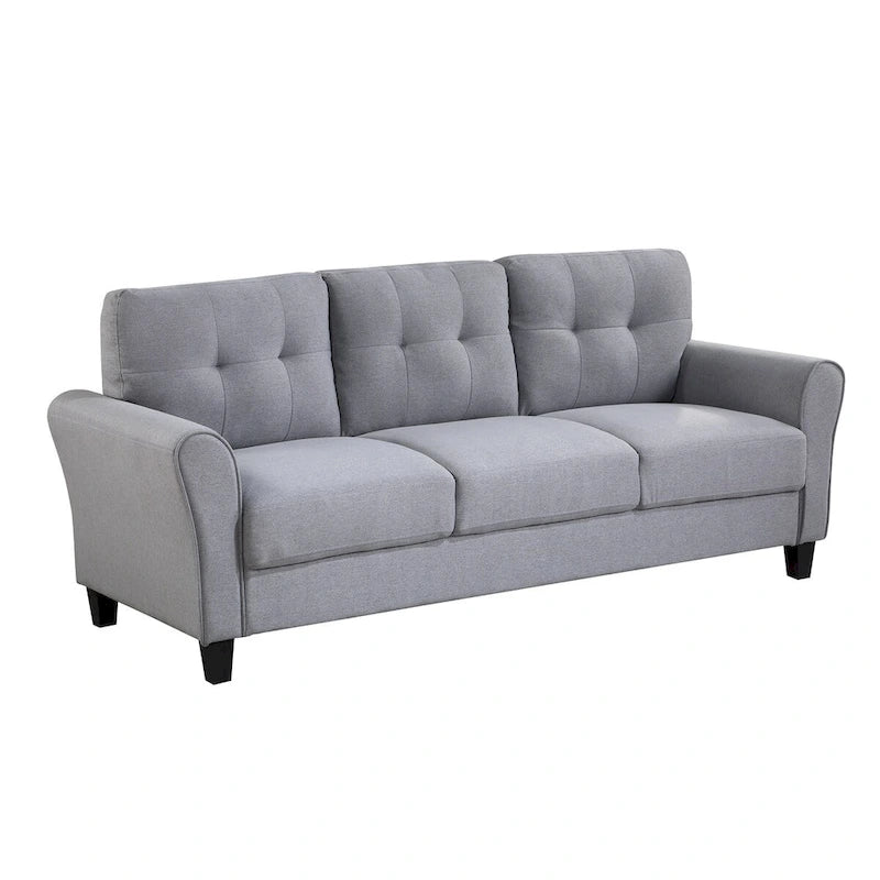 Light Grey-Blue Linen Upholstered Modern 3-Seat Sofa, Comfortable Cushion