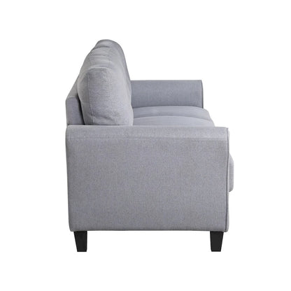 Light Grey-Blue Linen Upholstered Modern 3-Seat Sofa, Comfortable Cushion
