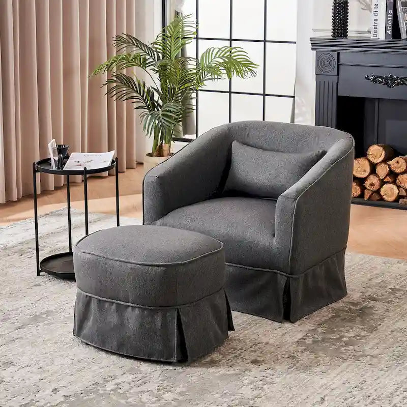Swivel Barrel Chair With Ottoman, Swivel Accent Chairs Armchair for Living Room