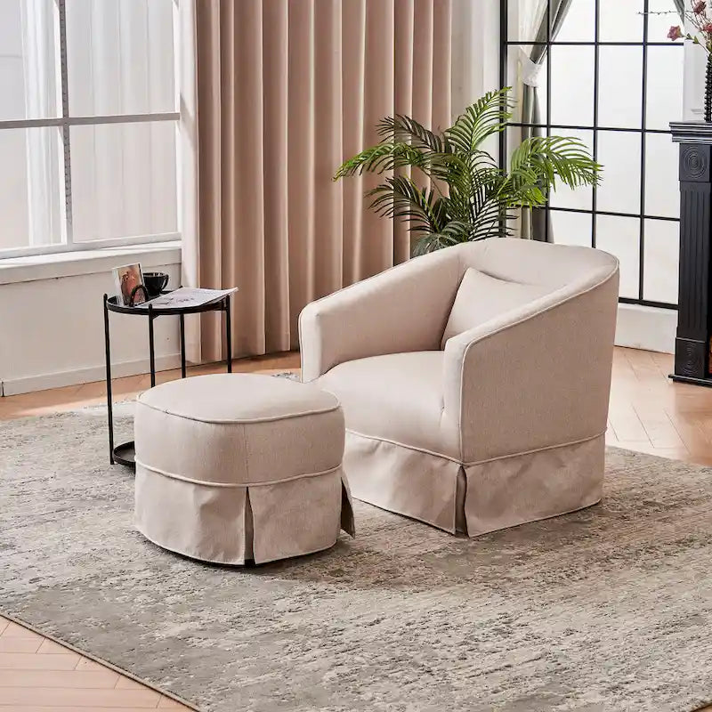 Swivel Barrel Chair With Ottoman, Swivel Accent Chairs Armchair for Living Room