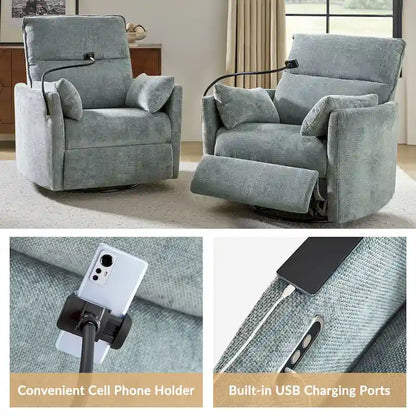 Barry Modern 38 Power Rocking Swivel Nursery Recliner with USB Ports Set of 2 by HULALA HOME