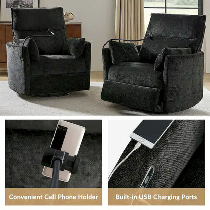 Barry Modern 38 Power Rocking Swivel Nursery Recliner with USB Ports Set of 2 by HULALA HOME