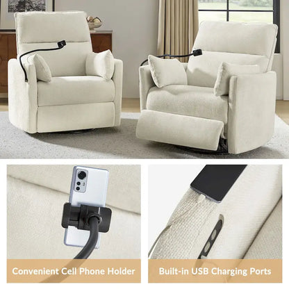 Barry Modern 38 Power Rocking Swivel Nursery Recliner with USB Ports Set of 2 by HULALA HOME