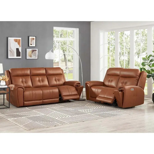 Hydeline Emma Zero Gravity Power Recline & Headrest Top Grain Leather Sofa & Loveseat Set with Cup Holders