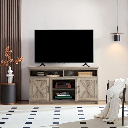 Farmhouse Barn door TV Media Stand Entertainment Console for TV Up to 65 with Open and Closed Storage Space