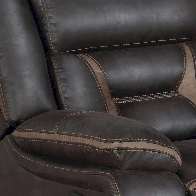 Jake 41 Inch Gliding Manual Recliner, Pillowtop, Dark Brown Faux Leather
