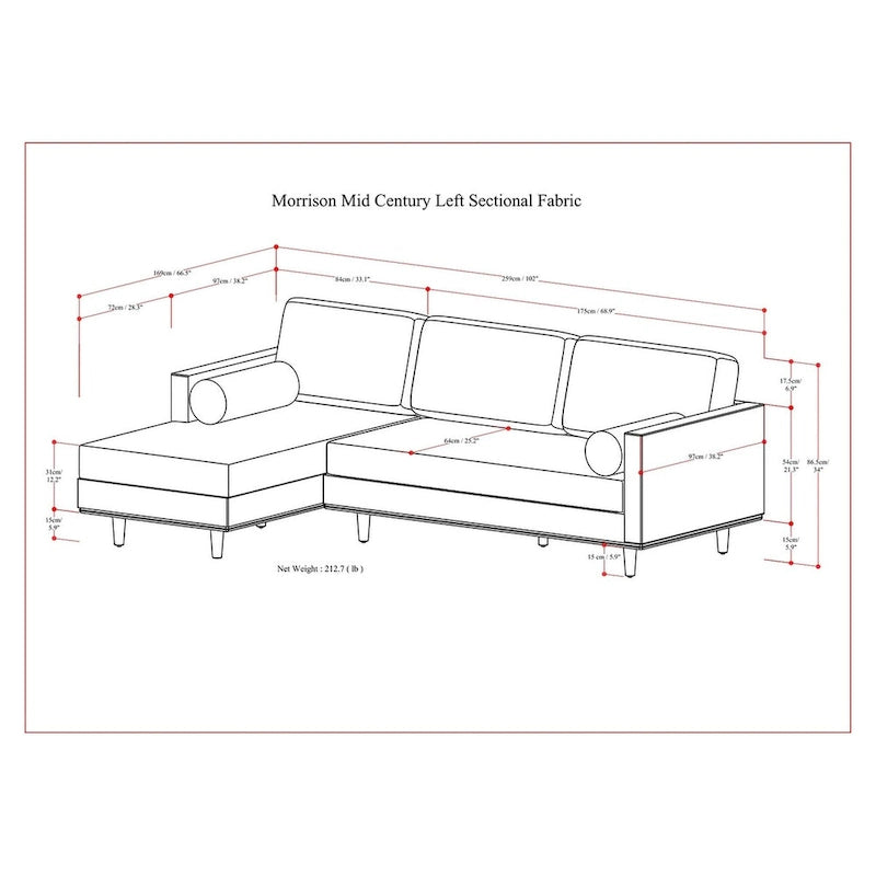 WYNDENHALL Brixley Mid Century 102 inch Wide Left Sofa Sectional