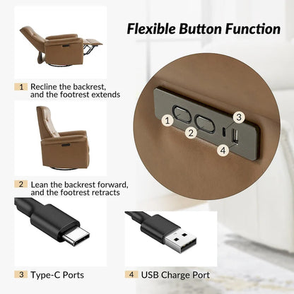 Valentin Modern Faux Leather Swivel Power Recliner with USB Ports by HULALA HOME