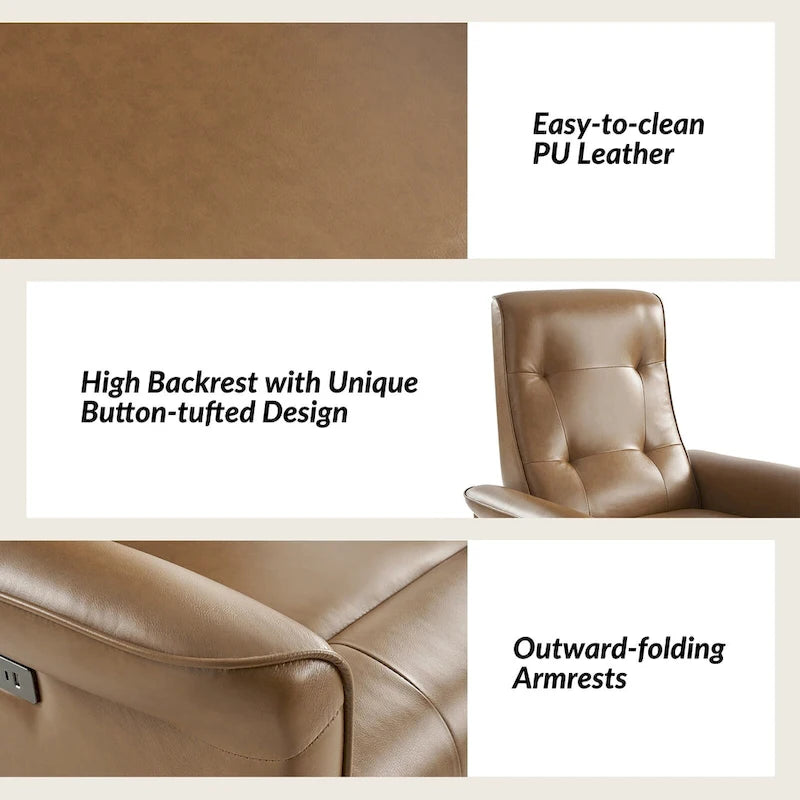 Valentin Modern Faux Leather Swivel Power Recliner with USB Ports by HULALA HOME