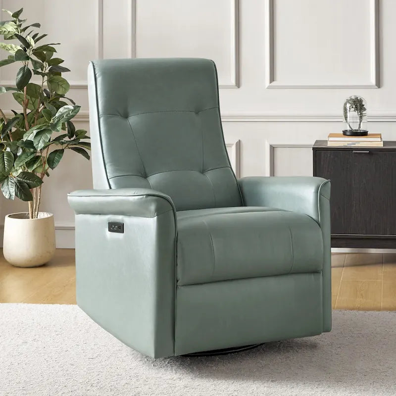 Valentin Modern Faux Leather Swivel Power Recliner with USB Ports by HULALA HOME