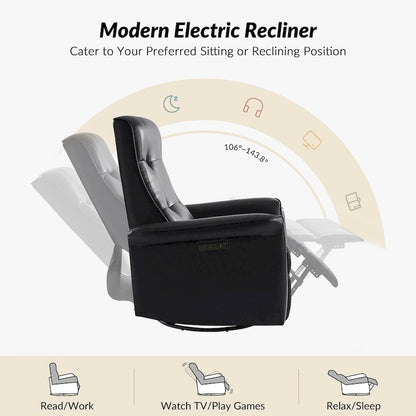 Valentin Modern Faux Leather Swivel Power Recliner with USB Ports by HULALA HOME