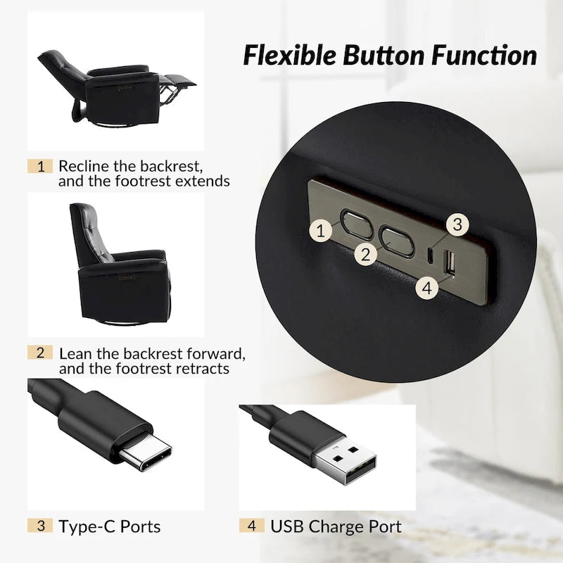 Valentin Modern Faux Leather Swivel Power Recliner with USB Ports by HULALA HOME