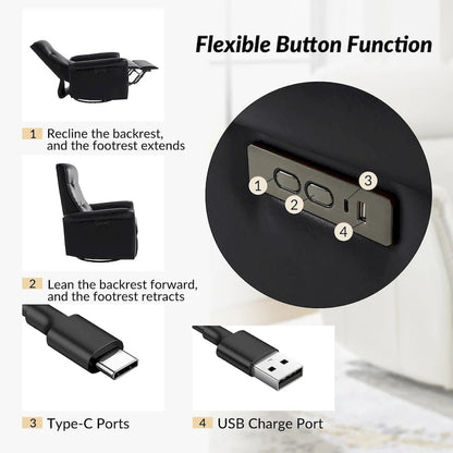 Valentin Modern Faux Leather Swivel Power Recliner with USB Ports by HULALA HOME